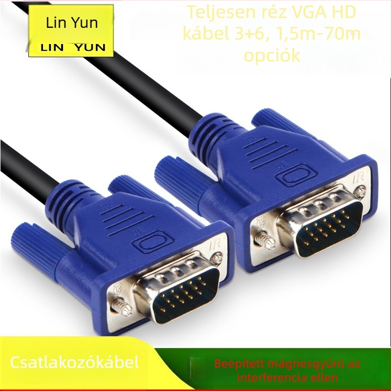 Tiszta réz VGA-kábel, 3+6 maggal, bővítőkábel számítógéphez, projektorhoz, kijelzőhöz és televízióhoz