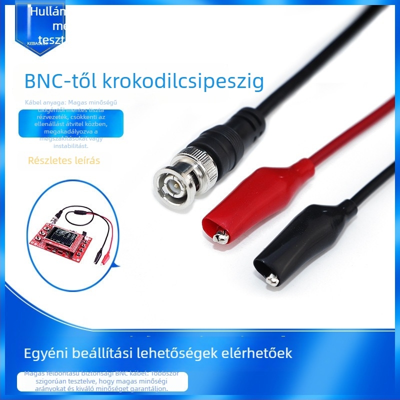 BNC-től aligátorkapocsos jelteszt vezeték kettős klipszes oszcilloszkópos méréshez | PVC hüvely