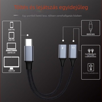 Type-C 1–2 fejhallgató és töltés adapter – 2-in-1 audio kábel, Android-kompatibil