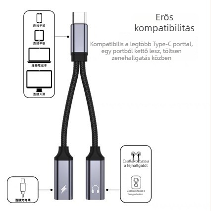 Type-C 1–2 fejhallgató és töltés adapter – 2-in-1 audio kábel, Android-kompatibil