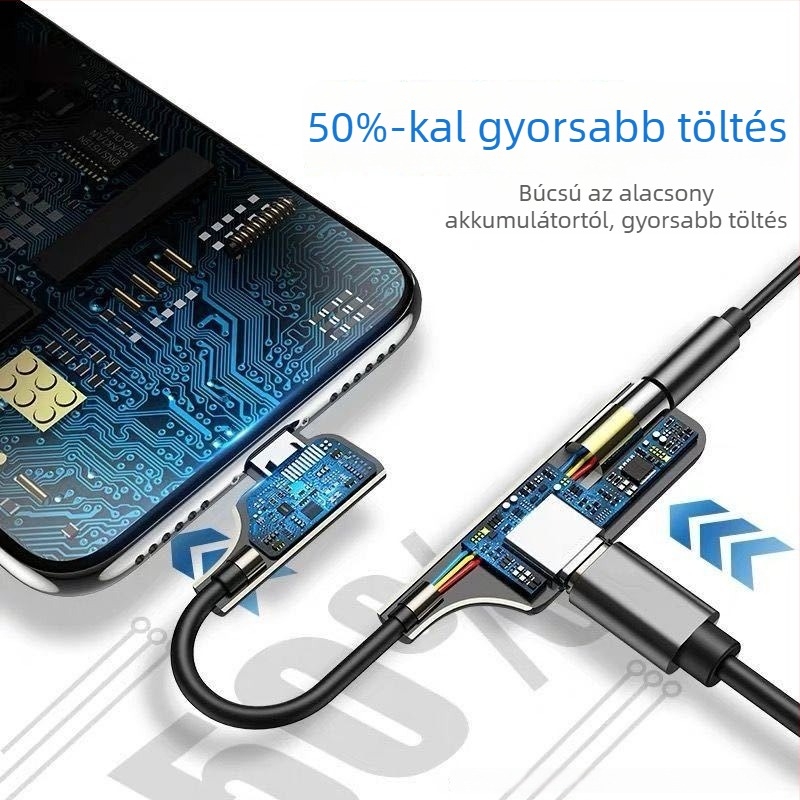 Apple 2-in-1 adapter Lightning-ról 3,5 mm-es audiohoz, cink ötvözetű 90° csatlakozó
