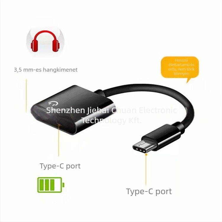 USB-C 2 az 1-ben audio- és töltő adapter, 3,5 mm-es csatlakozóval, modell JBC067, márka MAMH, kompatibil Huawei/Xiaomi Android telefonokhoz
