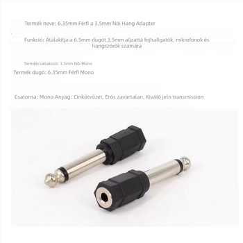 3,5–6,5 mm mono audió adapter, nikkel bevonat csatlakozók, HiFi hangzás, stabil kapcsolat, modell AJS6535