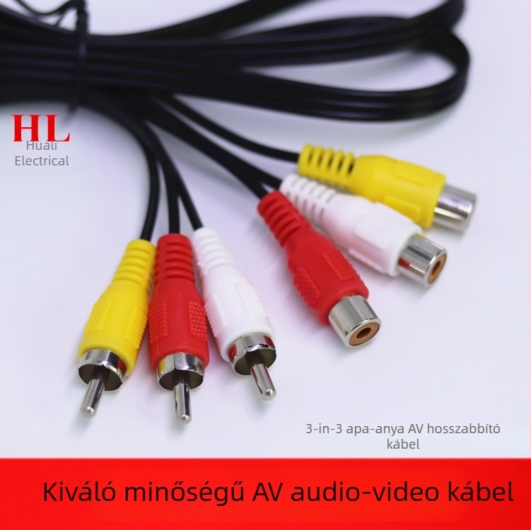 Huali AV hosszabbító kábel, 3 férfi csatlakozóból 3 női csatlakozóba