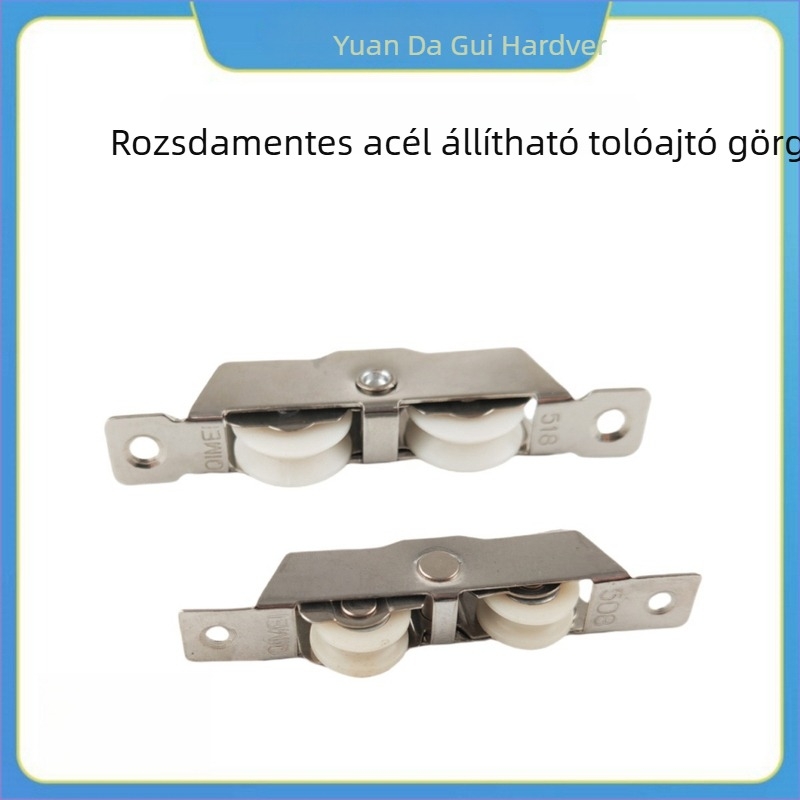 Állítható rozsdamentes acél tolóajtó görgő, G-7 modell, Ø107 mm külső átmérő, Ø13 mm tengelyátmérő, kötél horny radiusz 5,2 mm