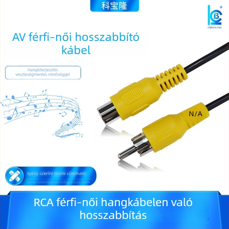 RCA férfi–női autóhifi kábel – nikkelbevonat rézmag, csupasz rézvezető, audio/videó hosszabbító