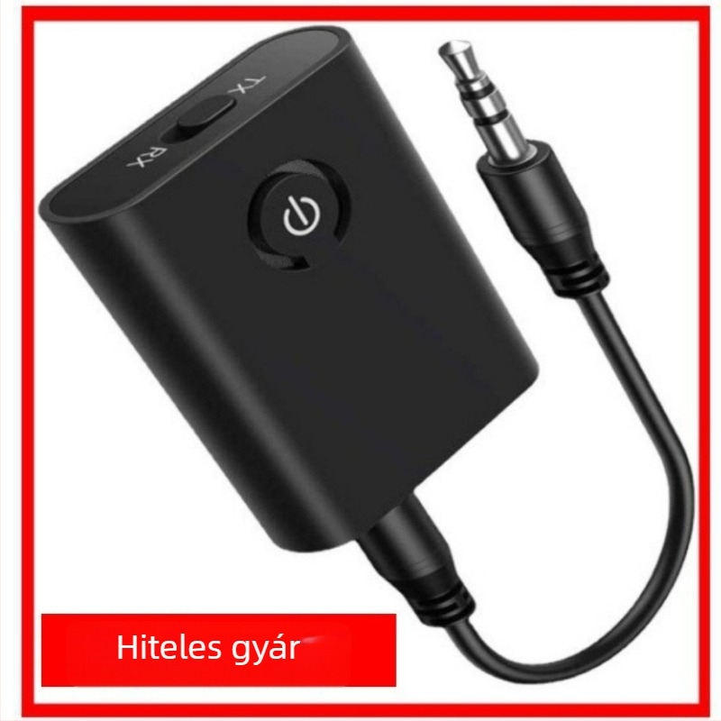 Bluetooth átadó/vevő 2‑in‑1 AUX-szal, Bluetooth 5.0, Plug‑and‑Play, külső tápegység, hatótávolság 10 m