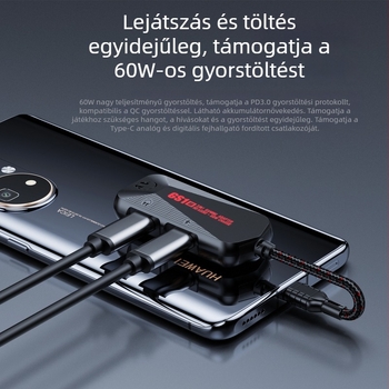 Plextone GS1 USB-C konverter, 60W gyors töltés, 3 az 1-ben játékhangkártya