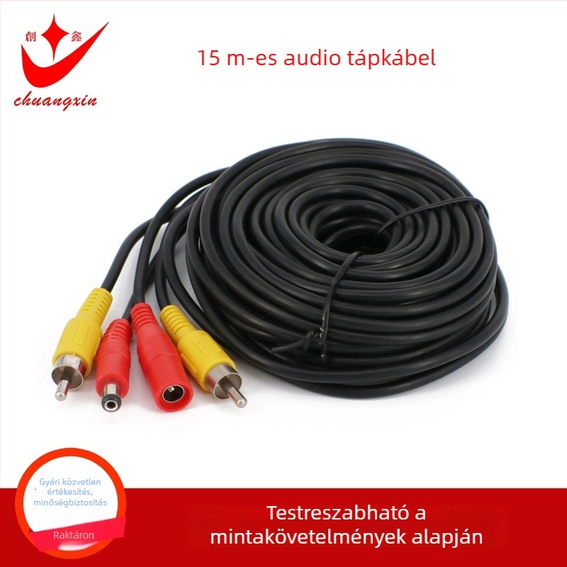 15 m hosszú AV+DC vagy RCA+DC videó tápellátó integrált kábel járművekhez