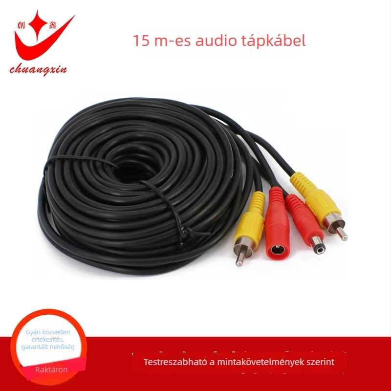 15 m hosszú AV+DC vagy RCA+DC videó tápellátó integrált kábel járművekhez
