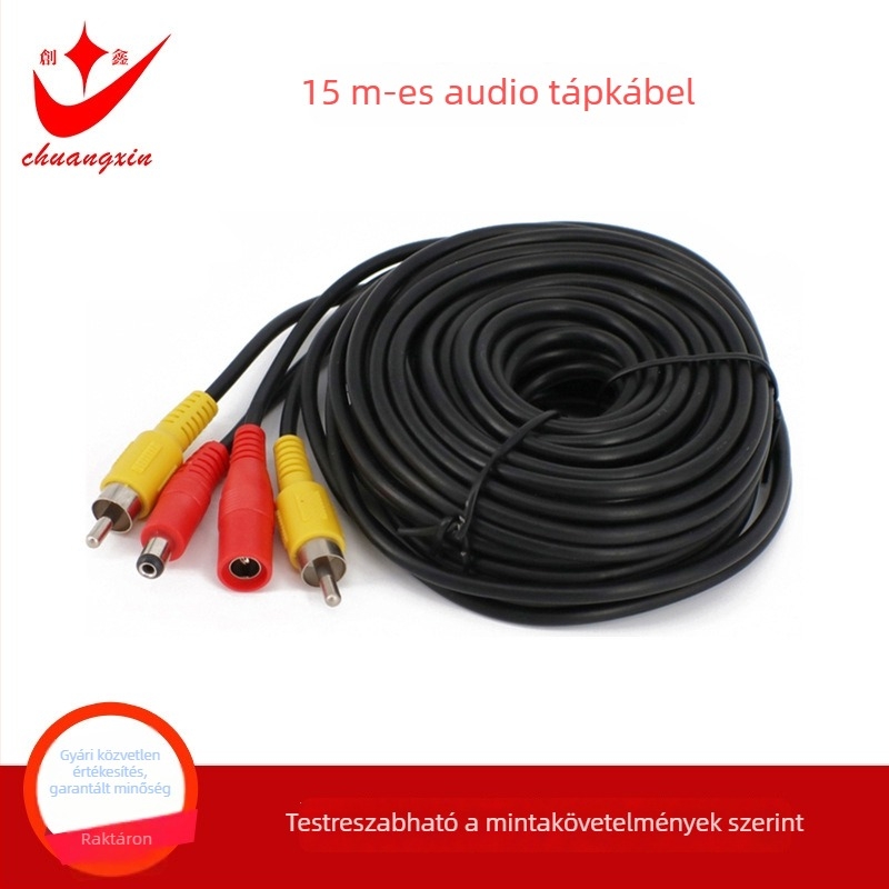 15 m hosszú AV+DC vagy RCA+DC videó tápellátó integrált kábel járművekhez