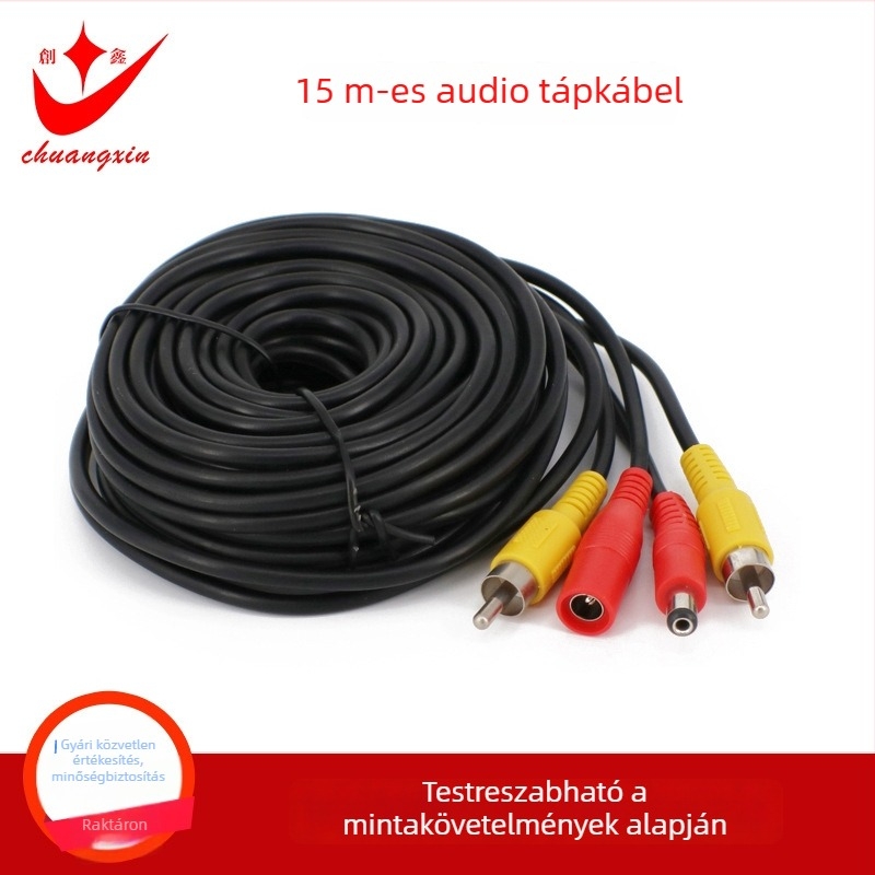 15 m hosszú AV+DC vagy RCA+DC videó tápellátó integrált kábel járművekhez