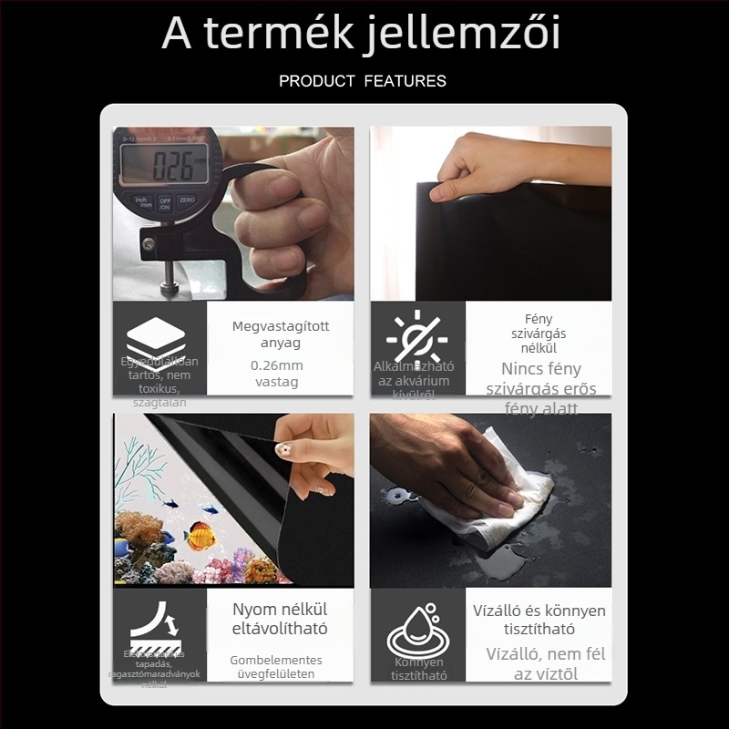 PVC anyagú akvárium háttér matrica, öntapadós, egyszínű mintázat, modern minimalista stílus, 1 db, testreszabható