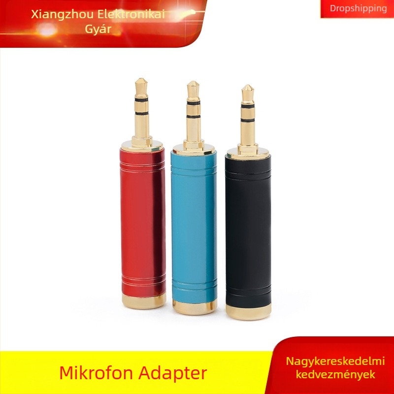 Teljes rézből készült 3,5–6,5 mm-es audió adapter fejhallgatóhoz, mikrofonhoz és hangszóróhoz, kábel gitárhoz