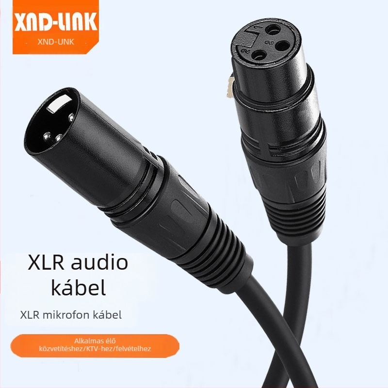 XLR férfi–női audio kábel, kiegyensúlyozott, mixerhez/erősítőhöz, mikrofon-hangfal összeköttetés
