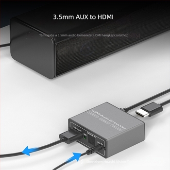 HDMI 2.0 audió beépítő, HDMI audió szintetizátor, DVI + 3,5 mm-es bemenetből HDMI-be konverter, 4K