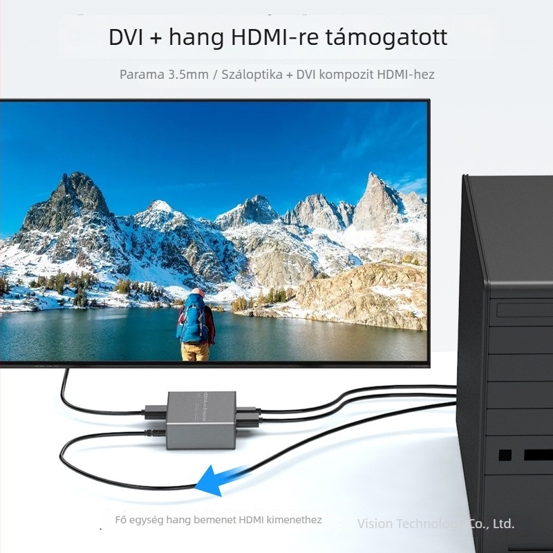 HDMI 2.0 audió beépítő, HDMI audió szintetizátor, DVI + 3,5 mm-es bemenetből HDMI-be konverter, 4K