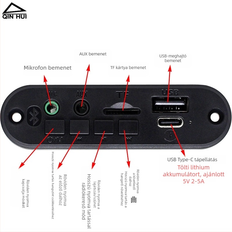 Qinyuhui Bluetooth modul, audió erősítő panel, PCBA panel, audió dekódoló panel, modell 5