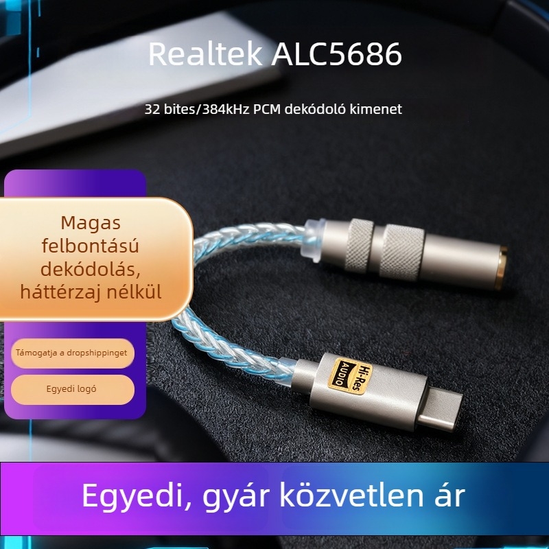 Type-C 3,5 mm-es fülhallgató adapter audio dekóddal és erősítővel - AK-12, univerzális