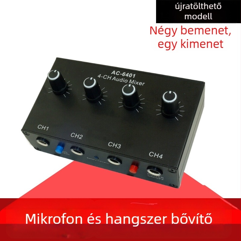 Zenei hangszerhez és mikrofonokhoz tervezett audió keverő, 4 bemenet/1 kimenet, AC-6401, gaodiyin