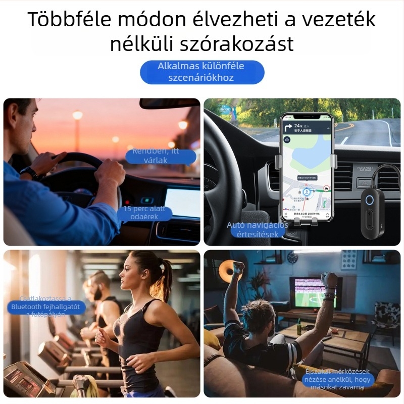 Bluetooth 6.0 vevő-adó, 2 az 1-ben autóhoz, AUX 3,5 mm, Plug and Play, hatótáv 10 m