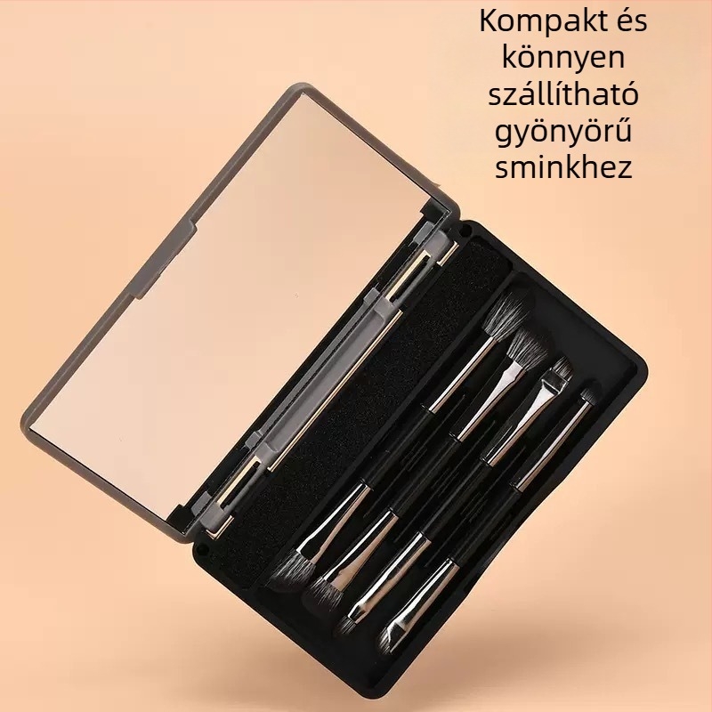 5 darabos dupla végű szemhéj ecset készlet - hordozható, dobozos csomagolás, műanyag nyélű ecsetek, szintetikus sörték