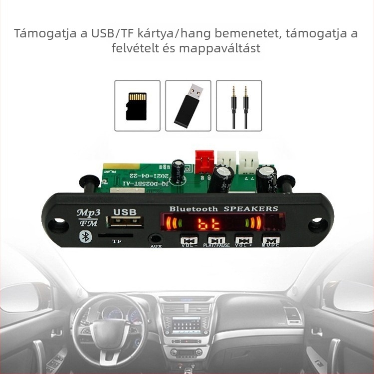 Bluetooth audió dekóder autóhifihez, MP3 dekódoló modul, kiváló hangminőség, 2x40W kimenet