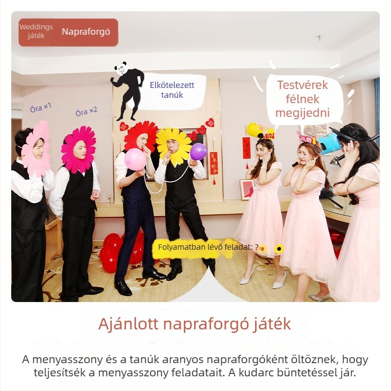 Esküvői tréfa kellék: napraforgó szaxofon poén és lufi játékok
