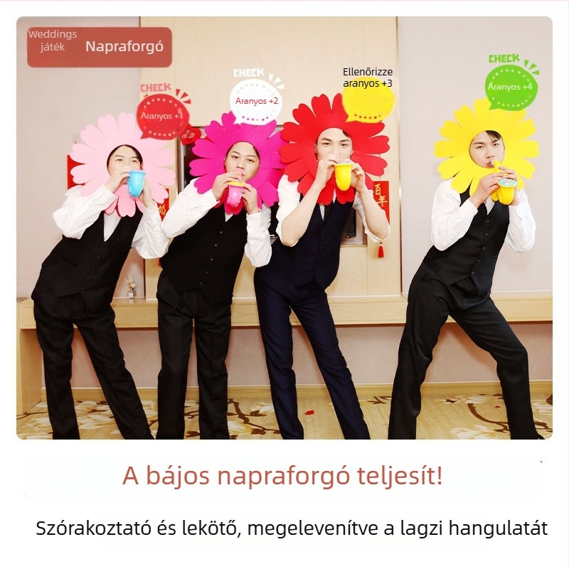 Esküvői tréfa kellék: napraforgó szaxofon poén és lufi játékok