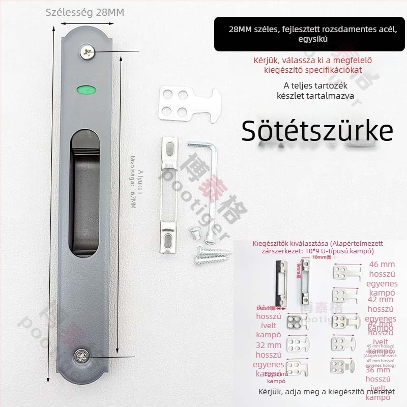 Csúszó ajtózár rozsdamentes acélból, lopás elleni védelem, modern minimalist dizájn, testreszabható