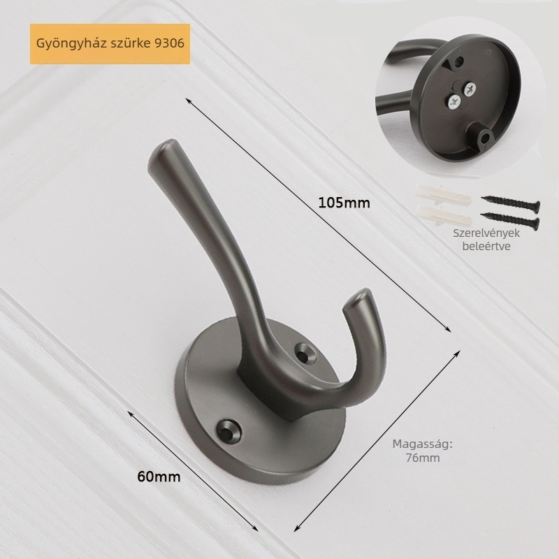 Ajtóhoz szerelhető kabátakasztó, modell 9306, cinkötvözet, festett felület, modern minimalista stílus, egyetlen kampó