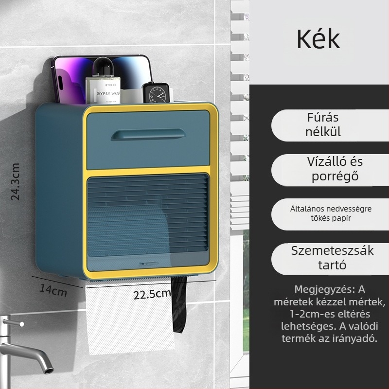 WC papírtartó – falra szerelhető, vízálló, PP anyag, CE tanúsítvány