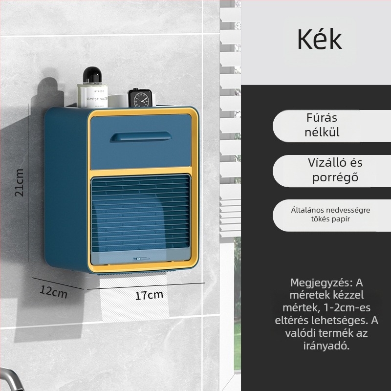 WC papírtartó – falra szerelhető, vízálló, PP anyag, CE tanúsítvány