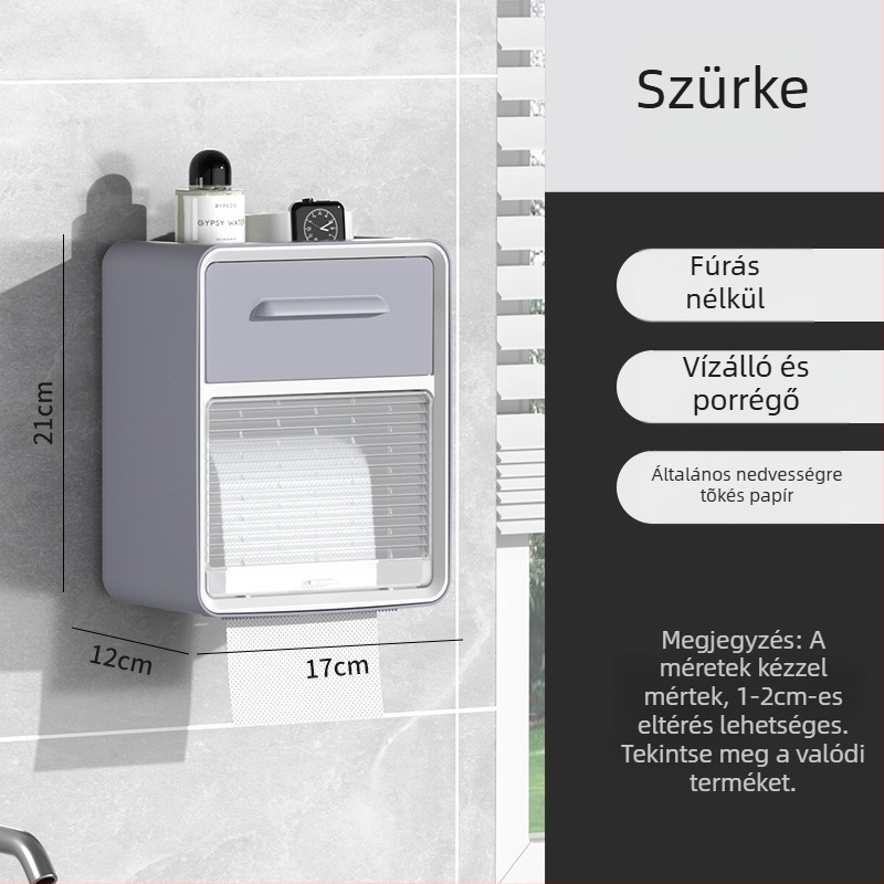 WC papírtartó – falra szerelhető, vízálló, PP anyag, CE tanúsítvány