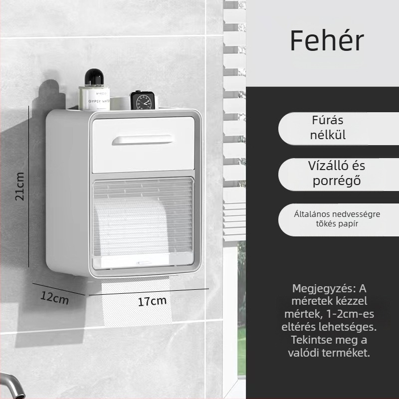 WC papírtartó – falra szerelhető, vízálló, PP anyag, CE tanúsítvány