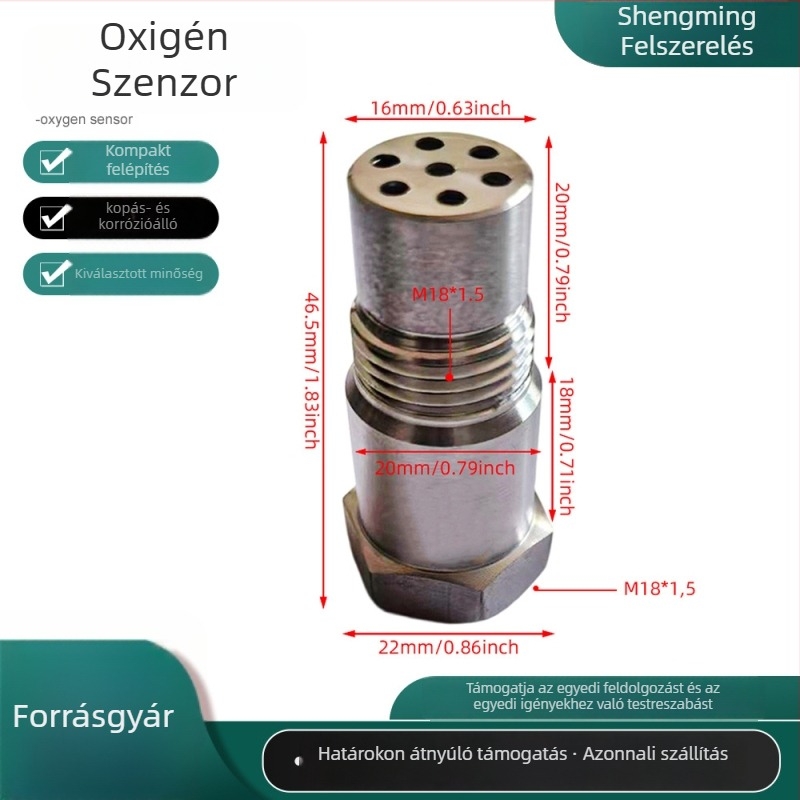 Oxigénszenzor, rozsdamentes acél, kopásálló, korrózióálló, menet M18*1.5, mérési tartomány 0.1, pontosság 0.1, üzemanyag-tartály
