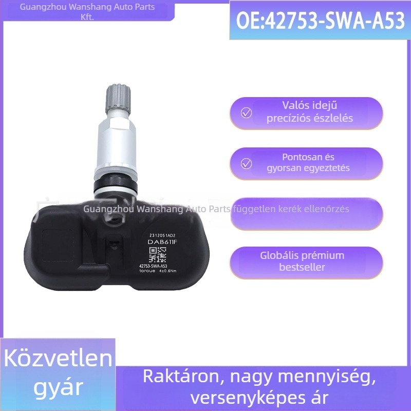 TPMS nyomásérzékelő, modell 42753-SWA-A53, kompatibil Honda CR-V és Accord, mérési tartomány 900, pontosság 0.1, tömeg 40 g