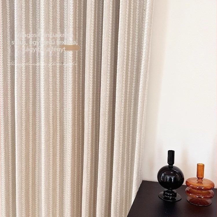Csíkos jacquard függönyök poliészterből, krémszínű, japán Wabi-Sabi stílusban, modern minimalista kialakítás nappalira és hálószobára