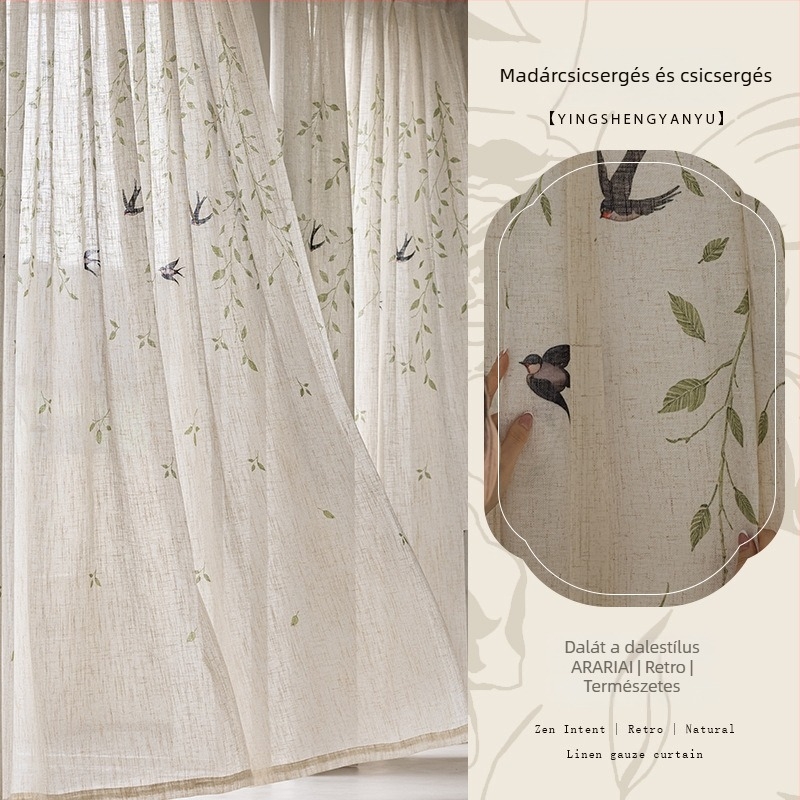 Ablakfüggönyök poliészterből, nyomtatás és jacquard, átlátszó, nappali, hálószoba, dolgozószoba, Új kínai stílus (Poliészter; Nyomtatás, Jacquard; Átlátszó; Nappali, Hálószoba, Dolgozószoba)