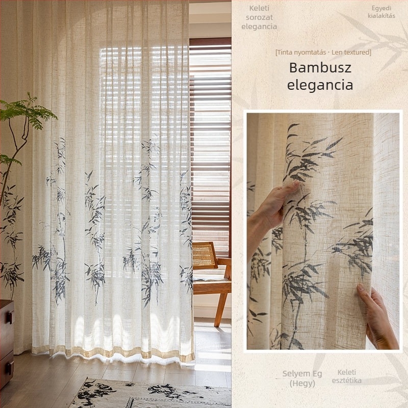 Ablakfüggönyök poliészterből, nyomtatás és jacquard, átlátszó, nappali, hálószoba, dolgozószoba, Új kínai stílus (Poliészter; Nyomtatás, Jacquard; Átlátszó; Nappali, Hálószoba, Dolgozószoba)