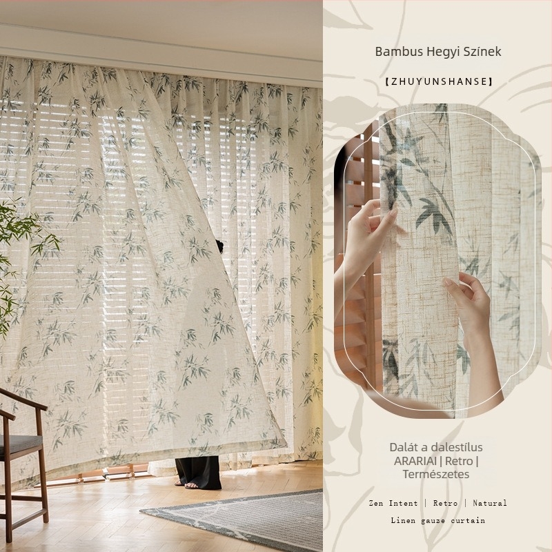 Ablakfüggönyök poliészterből, nyomtatás és jacquard, átlátszó, nappali, hálószoba, dolgozószoba, Új kínai stílus (Poliészter; Nyomtatás, Jacquard; Átlátszó; Nappali, Hálószoba, Dolgozószoba)