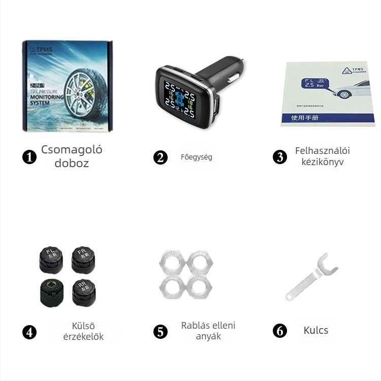 Külső digitális TPMS autókhoz, C100 modell, univerzális kompatibilitás, érzékelési tartomány 0-3.5 bar, pontosság ±0.1, digitális kijelző: nyomás, hőmérséklet és légszivárgási riasztás