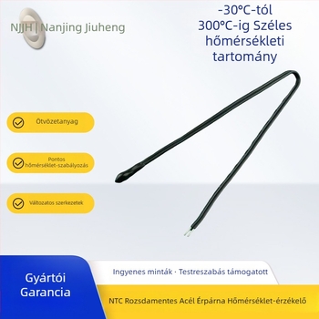 NTC termosztoros hőmérséklet-érzékelő, dugós beépítés, 5K/10K/50K, ipari, orvosi és háztartási készülékekhez; működési tartomány -30°C-tól 300°C-ig; anyagok: rozsdamentes acél, alumínium ötvözet, epoxides tömítés