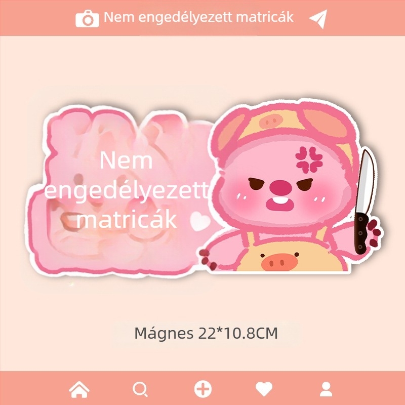 Autómatrica karikatúra nyuszival, mágneses rögzítés, anyag: matrica, testreszabás elérhető