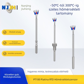 Pt100 platinaellenállásos hőmérséklet-szenzor, dugós csatlakozású, -50°C-tól 300°C-ig, rozsdamentes acél és alumínium ötvözet ház, ipari és orvosi berendezésekhez