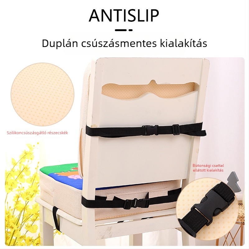 Tanulók számára székpárna, vastagított, magasságot növelő, csúszásmentes, rajzfilm mintázat, pamut- és lenanyag