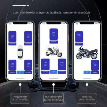 Könnyen hordozható TPMS rendszer autók és motorok számára, Bluetooth nyomásérzékelő és csatlakozás a telefonhoz