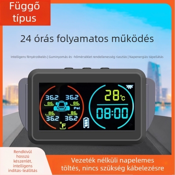 Új TPMS guminyomás-figyelő rendszer idő- és hőmérséklet kijelzővel, vezeték nélküli napelemes működés, univerzális autókhoz