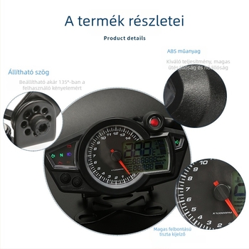 RX1N LCD mérő 12V univerzális motorkerékpárhoz – többfunkciós digitális tachométer és kilométer-óra, ABS + akril + LED, fém konzol, 0.483 kg