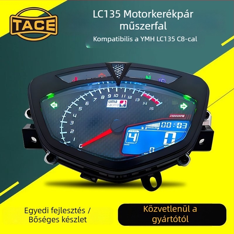 Motorkerékpár LCD műszerfal YMH LC135 C8, TACE márka, ABS, állítható kábel, kompatibilis YMH LC135 C8, testreszabható